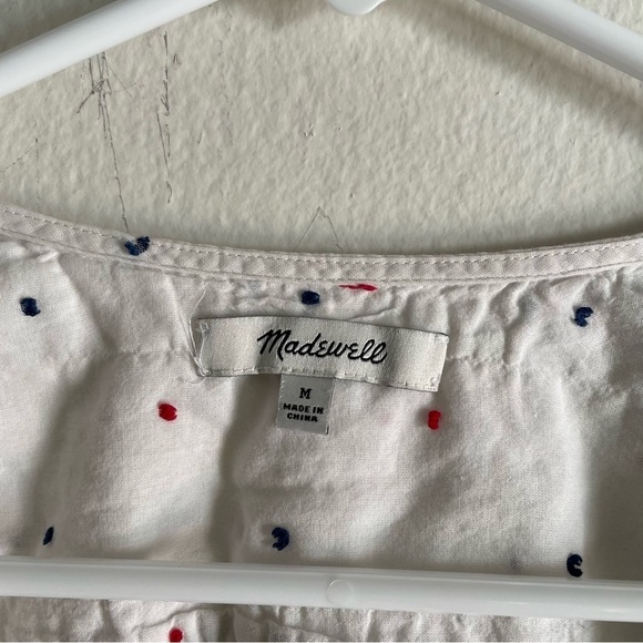 Madewell Short-Sleeve Wrap Top in Clipdot white blue red dot blouse - Picture 11 of 11